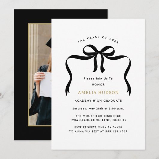 Trendy Bow Ribbon Afstuderen foto afstudeerfeest Kaart (Voorkant / Achterkant)