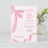 Trendy Bow Ribbon Coquette Sweet 16 Blush Pink  Kaart (Staand voorkant)