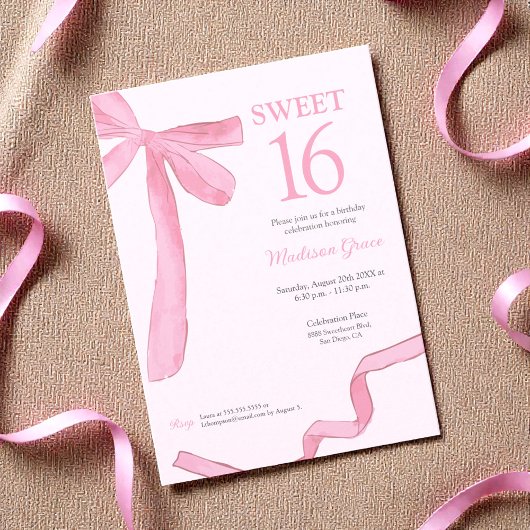 Trendy Bow Ribbon Coquette Sweet 16 Blush Pink  Kaart