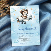 Trendy Boy Shower Teddy Bear Pilot Blue Brown Kaart
