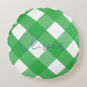 Trendy Boys Blue en Green Gingham Monogram Pillow Rond Kussen (Voorkant)