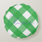 Trendy Boys Blue en Green Gingham Monogram Pillow Rond Kussen (Achterkant)