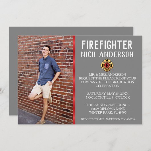 Trendy brandweerschool Afstuderen Aankondiging (Voorkant / Achterkant)