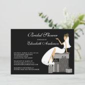 Trendy Bride Bridal Shower Invitation Peach Black Kaart (Staand voorkant)