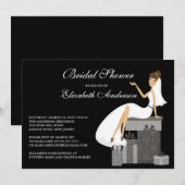 Trendy Bride Bridal Shower Invitation Peach Black Kaart (Voorkant / Achterkant)