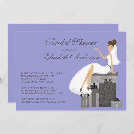 Trendy Bride Bridal Shower Uitnodiging Paars grijs (Voorkant / Achterkant)