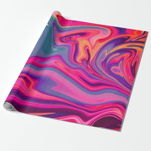 Trendy Bright Blauw Roze Groen Abstract Patroon Cadeaupapier (Uitgerold)