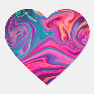 Trendy Bright Blauw Roze Groen Abstract Patroon Hart Sticker