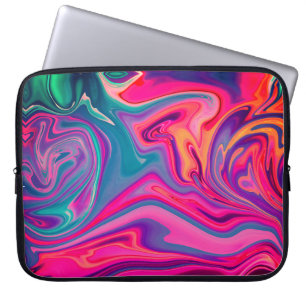 Trendy Bright Blauw Roze Groen Abstract Patroon Laptop Sleeve