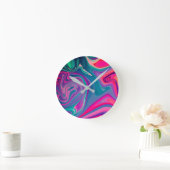 Trendy Bright Blauw Roze Groen Abstract Patroon Ronde Klok (Huis)