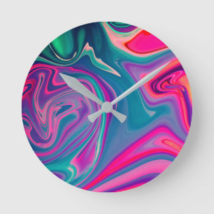 Trendy Bright Blauw Roze Groen Abstract Patroon Ronde Klok