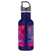 Trendy Bright Blauw Roze Groen Abstract Patroon Waterfles (Achterkant)