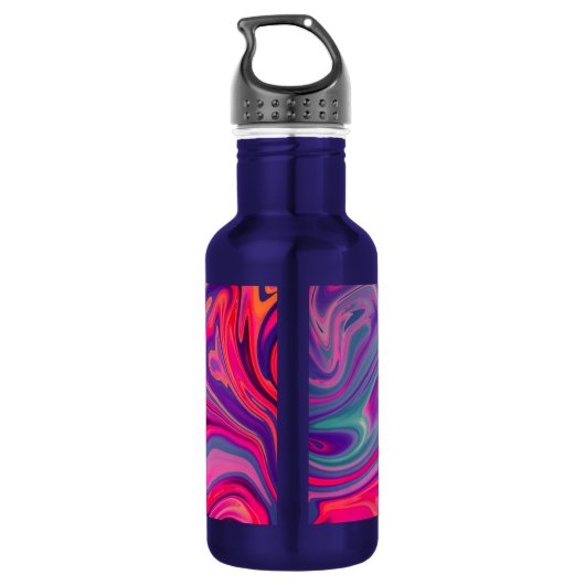 Trendy Bright Blauw Roze Groen Abstract Patroon Waterfles (Achterkant)