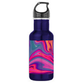 Trendy Bright Blauw Roze Groen Abstract Patroon Waterfles (Voorkant)