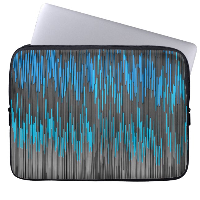 Trendy Bright Blue Black ZigZag Chevron Pattern Laptop Sleeve (Voorkant)