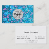 Trendy Bright Blue Blauwgroen  Floral Monogram Visitekaartje (Voorkant / Achterkant)