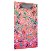 Trendy Bright Girly Pink Floral Monogram Klembord (Rechts)