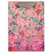 Trendy Bright Girly Pink Floral Monogram Klembord (Voorkant)