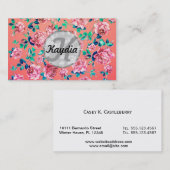Trendy Bright Girly Pink  Floral Monogram Visitekaartje (Voorkant / Achterkant)