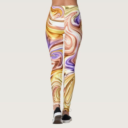 Trendy Bright Gold Paarse golven Abstract Patroon Leggings (Achterkant)