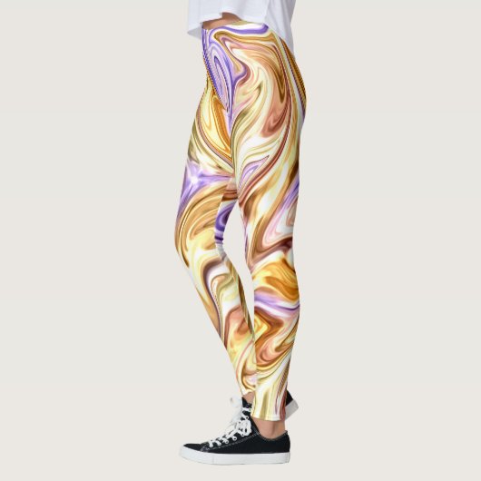 Trendy Bright Gold Paarse golven Abstract Patroon Leggings (Links)