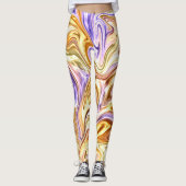 Trendy Bright Gold Paarse golven Abstract Patroon Leggings (Voorkant)