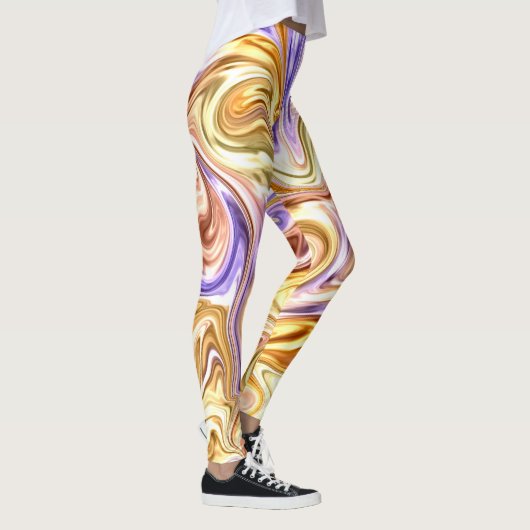 Trendy Bright Gold Paarse golven Abstract Patroon Leggings (Rechts)