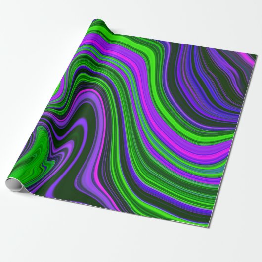 Trendy Bright Neon Paarse Groene Abstracte Patroon Cadeaupapier (Uitgerold)