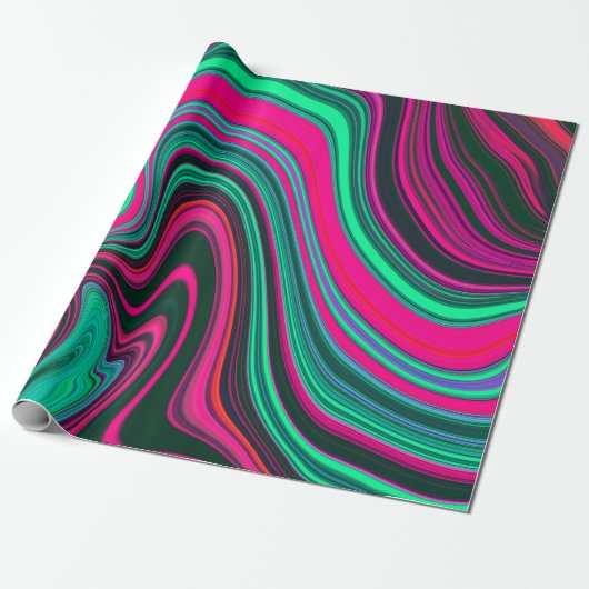 Trendy Bright Neon Roze Groen Abstract Patroon Cadeaupapier (Uitgerold)