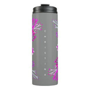 Trendy Bright Paarse Waterverf Flowers & Name Thermosbeker