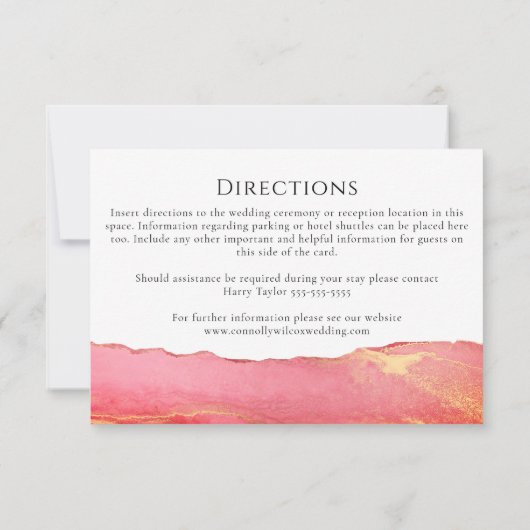 Trendy Bright Pink Wedding Information Kaart (Achterkant)