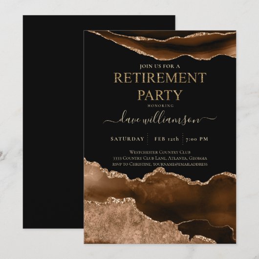 Trendy Brown Agaat Edelsteen Pensioen Party Invi Kaart (Voorkant / Achterkant)