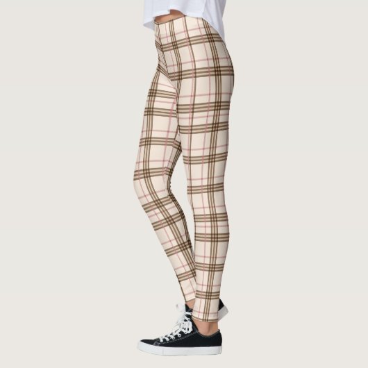Trendy Brown beige Pset Tartan Gecontroleerde Legg Leggings (Links)