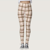 Trendy Brown beige Pset Tartan Gecontroleerde Legg Leggings (Voorkant)