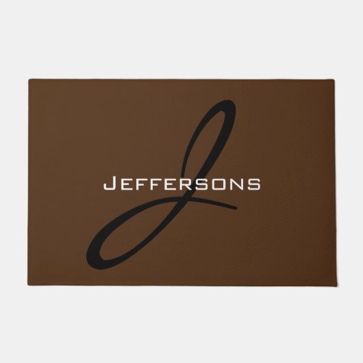 Trendy Brown Black Monogram Familienaam Deurmat (Voorkant)