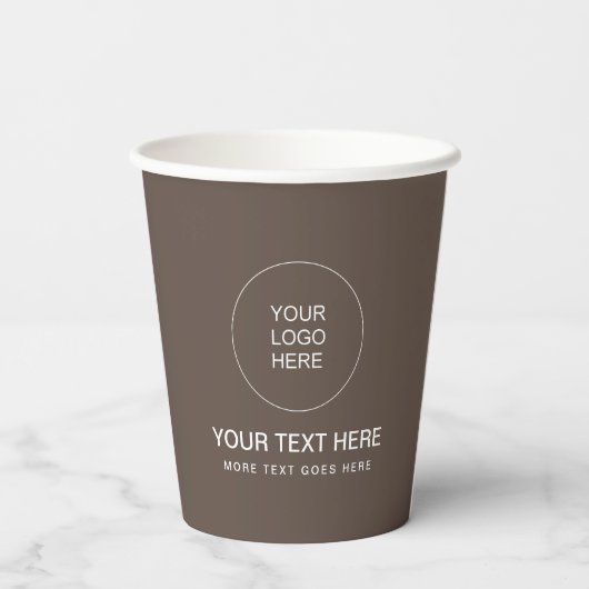 Trendy Brown Business Logo Modern Minimal Papercup Papieren Bekers (Achterkant)