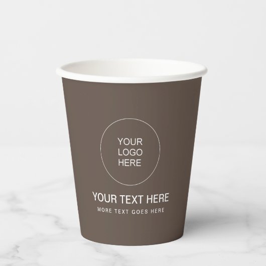 Trendy Brown Business Logo Modern Minimal Papercup Papieren Bekers (Voorkant)
