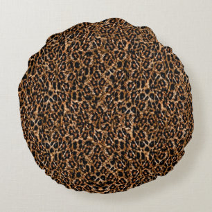 Trendy Brown Exotic Fur Pattern Leopard Print Rond Kussen