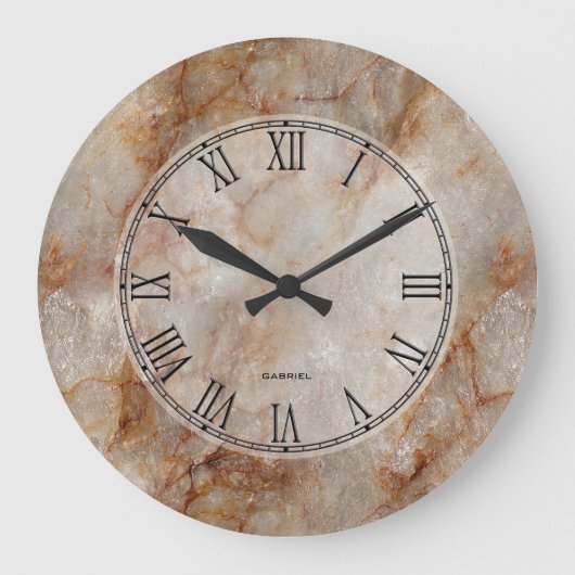 Trendy Brown Faux Marble Stone Pattern Grote Klok (Voorkant)