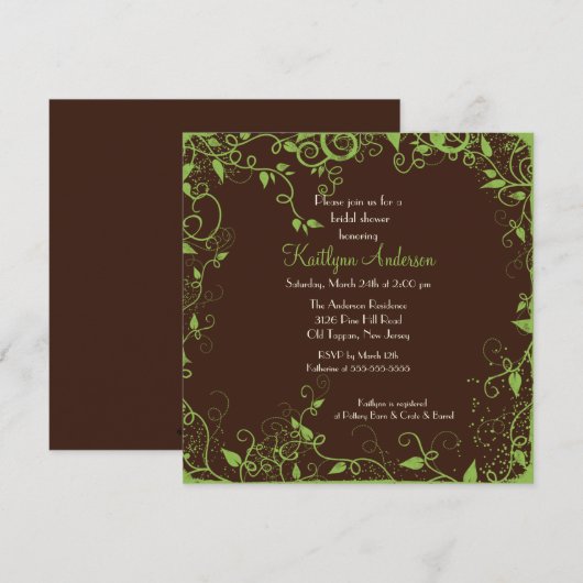 Trendy Brown Floral Bridal Shower Kaart (Voorkant / Achterkant)