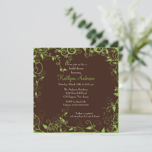 Trendy Brown Floral Bridal Shower Kaart (Staand voorkant)