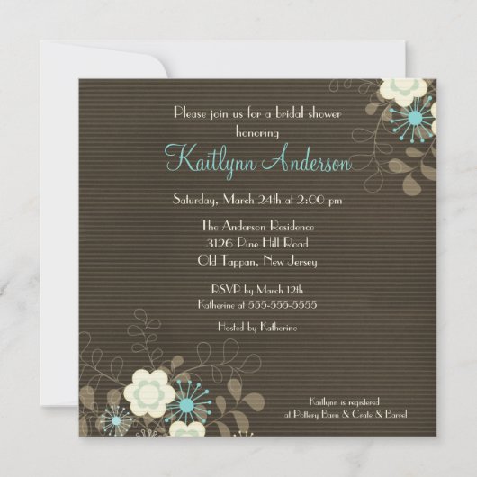Trendy Brown Floral Bridal Shower Kaart (Voorkant)