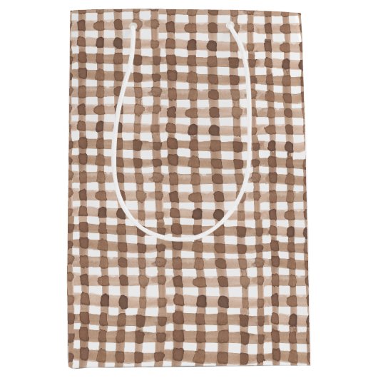 Trendy Brown Gingham Plaid Medium Cadeauzakje (Voorkant)