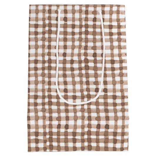 Trendy Brown Gingham Plaid Medium Cadeauzakje (Achterkant)