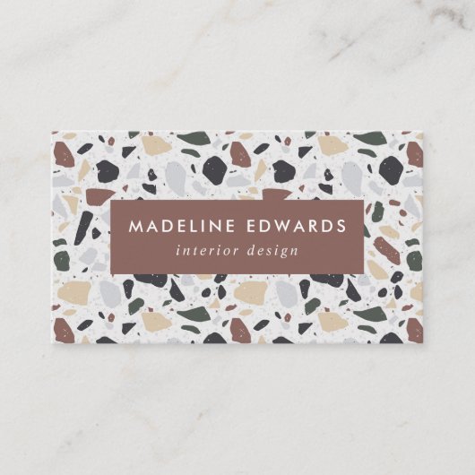 Trendy Brown Green & Gold Terrazzo Visitekaartje (Voorkant)