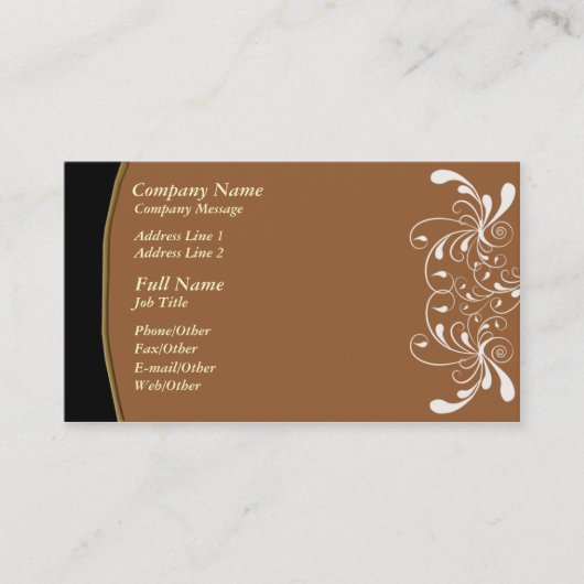 Trendy Brown met White Swirl Business Card Templat Visitekaartje (Voorkant)