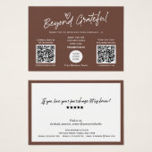 Trendy brown modern script QR-code bedankt je kaar Visitekaartje (Voorkant /achterkant)
