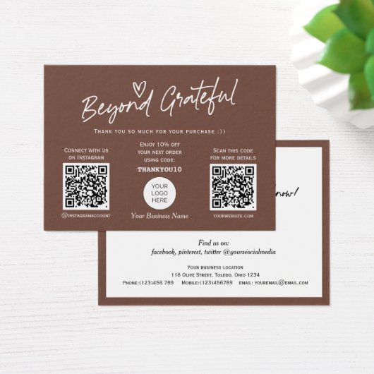 Trendy brown modern script QR-code bedankt je kaar Visitekaartje (Bureau)