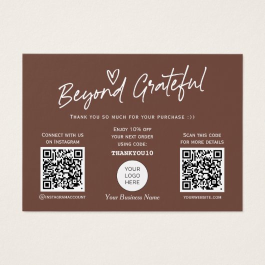 Trendy brown modern script QR-code bedankt je kaar Visitekaartje (Voorkant)