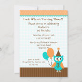 Trendy Brown Party Owl Birthday Invitation Kaart (Voorkant)
